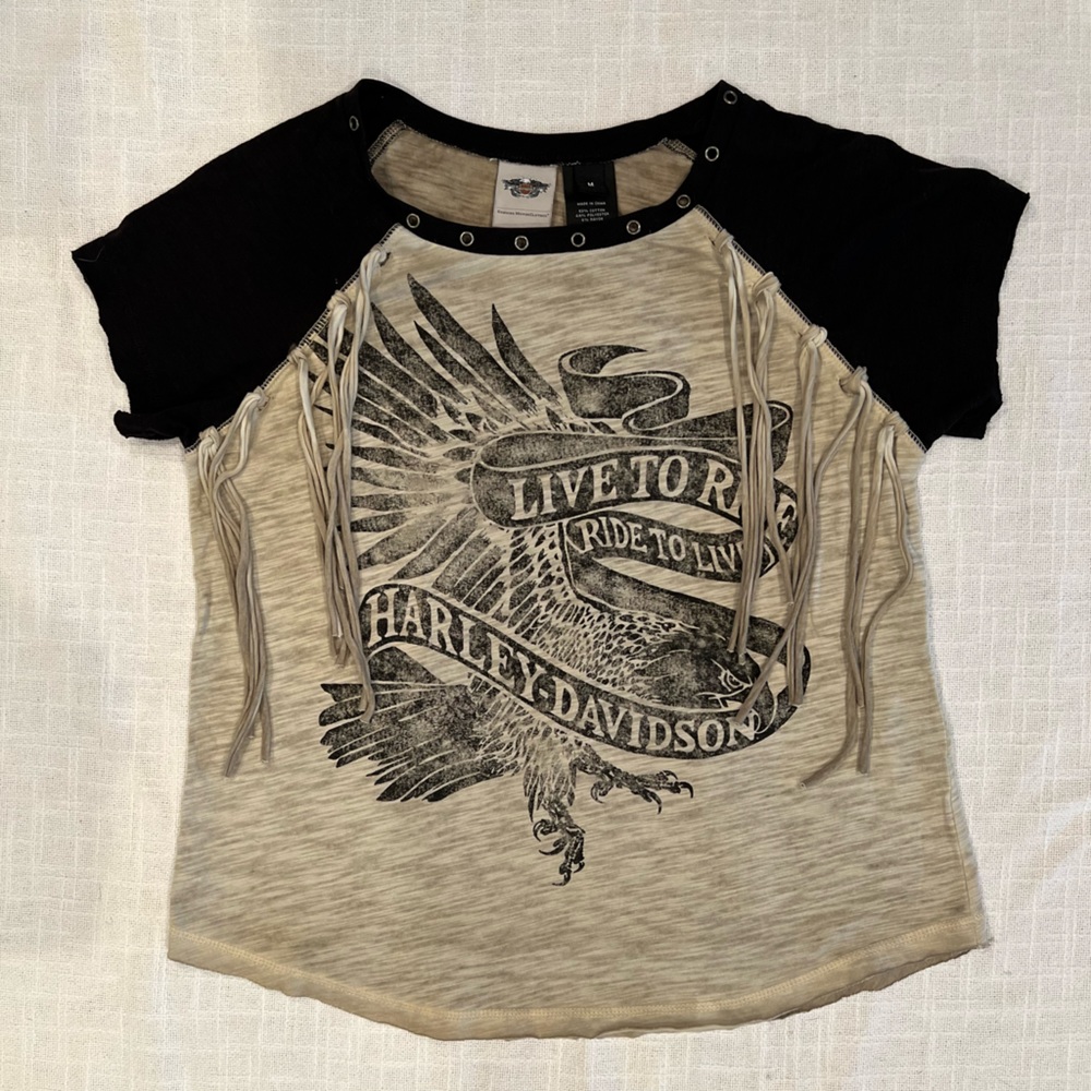 ❣️2/$25❣️ HARLEY DAVIDSON women’s distressed string T-shirt | MEDIUM